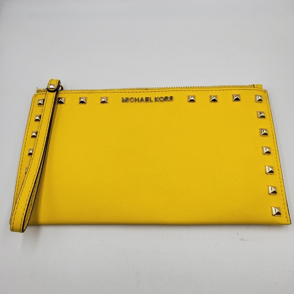 Yellow Gold Studded Michael Kors Wristlet - Picture 1 of 16